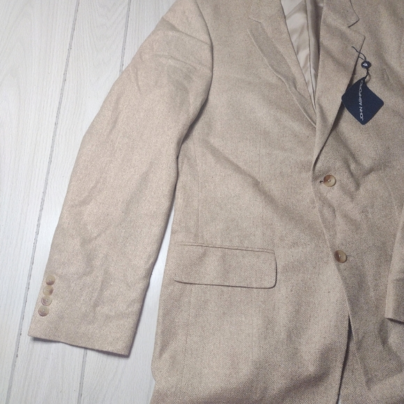 JOHN ASHFORD 3 Button Herringbone Blazer/Sport Coat-Beige-Silk-SZ 40L-NWT - Picture 5 of 15